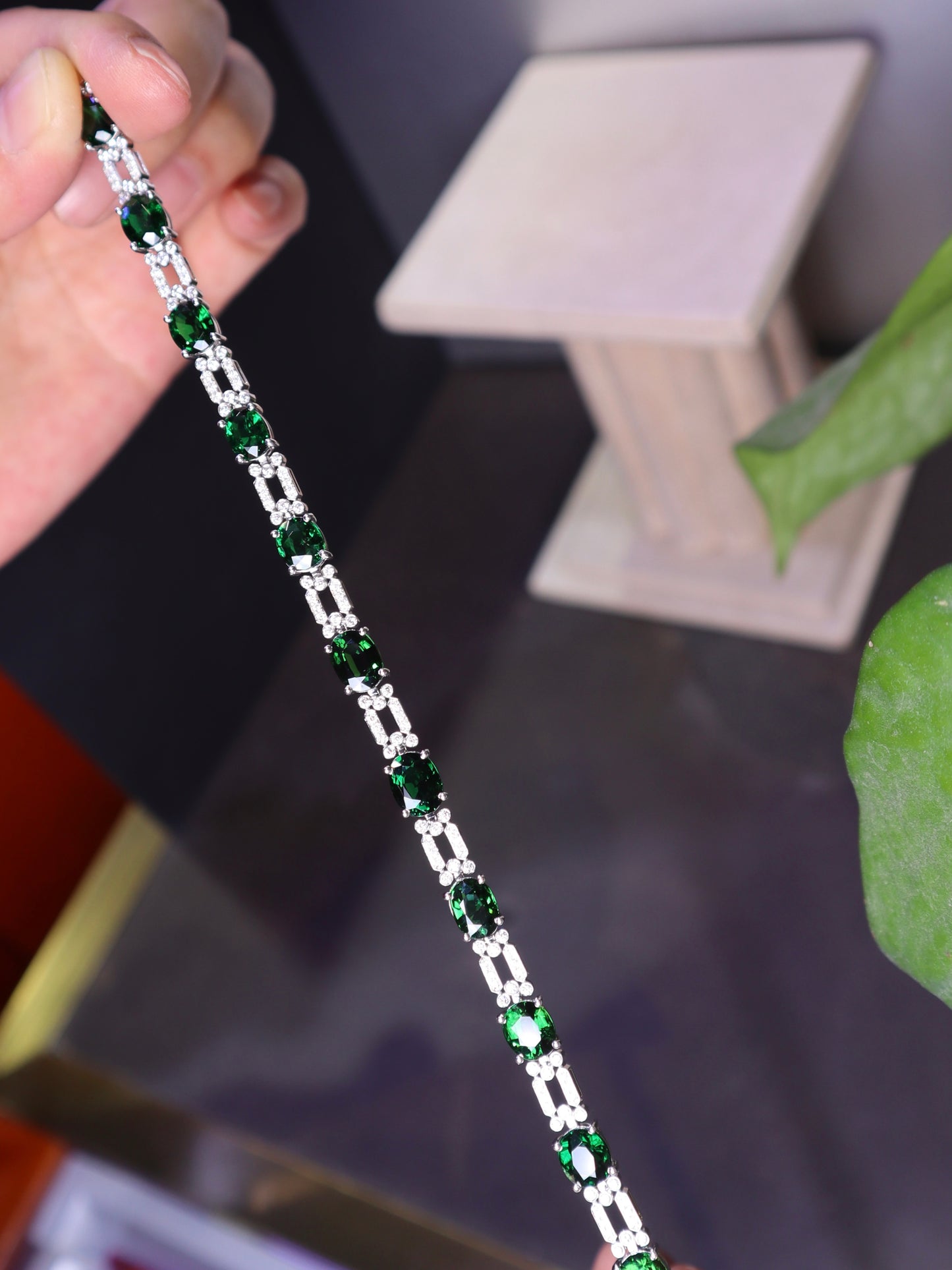 18K Gold Art Deco Chrome Tourmaline Diamond Bracelet