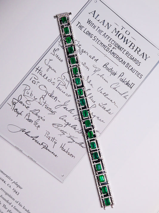 18K White Gold Emerald and diamond bracelet