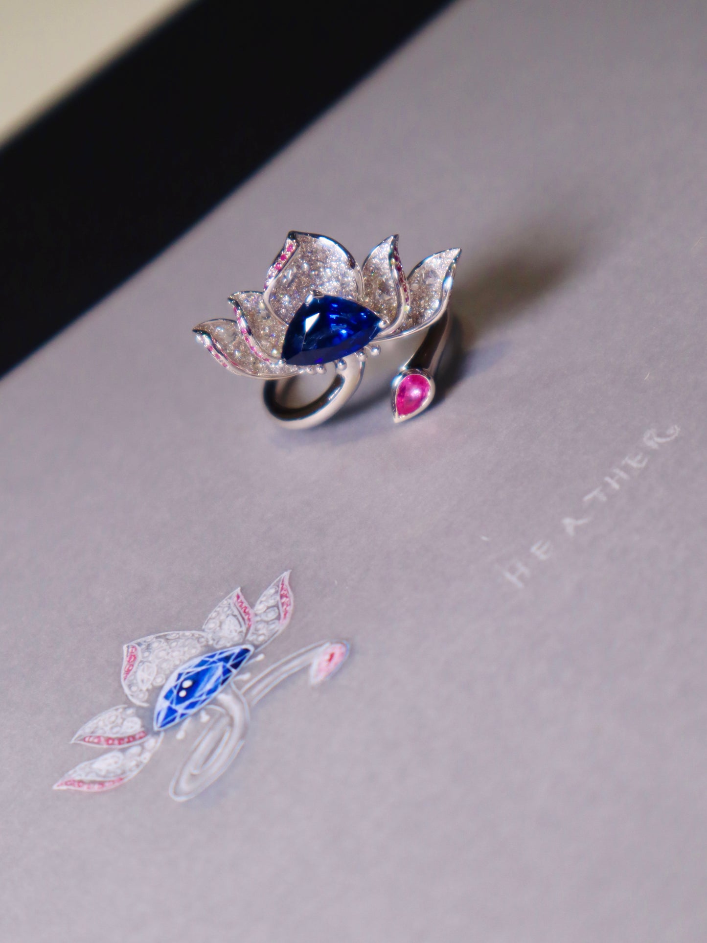 18K Gold "Blue Lotus" Sapphire Diamond Ring