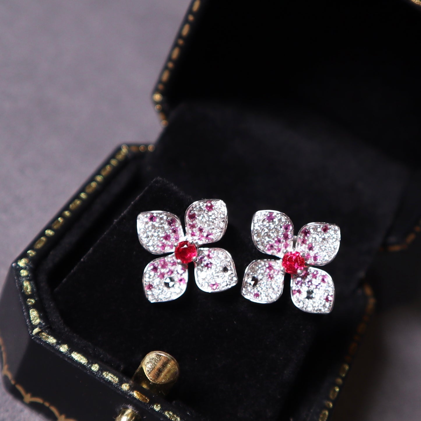 18K Gold Jedi Spinel Hydrangea flower earstuds