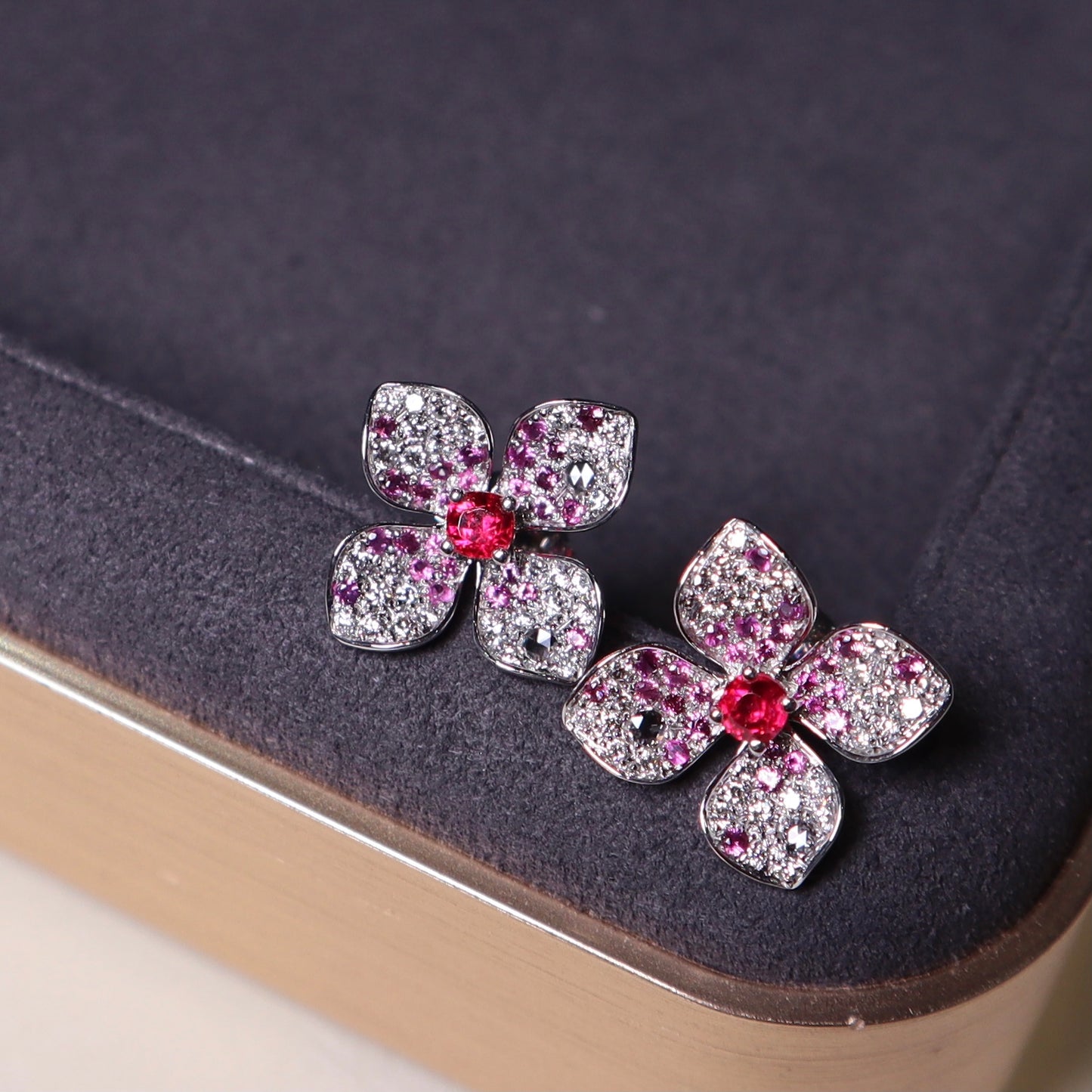 18K Gold Jedi Spinel Hydrangea flower earstuds