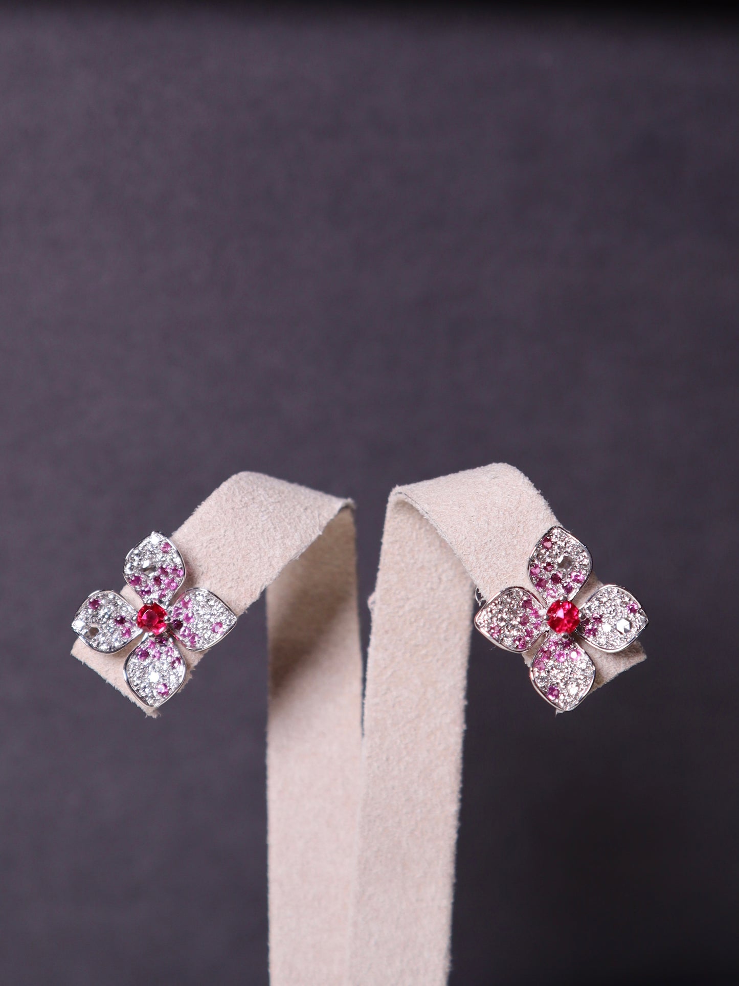 18K Gold Jedi Spinel Hydrangea flower earstuds