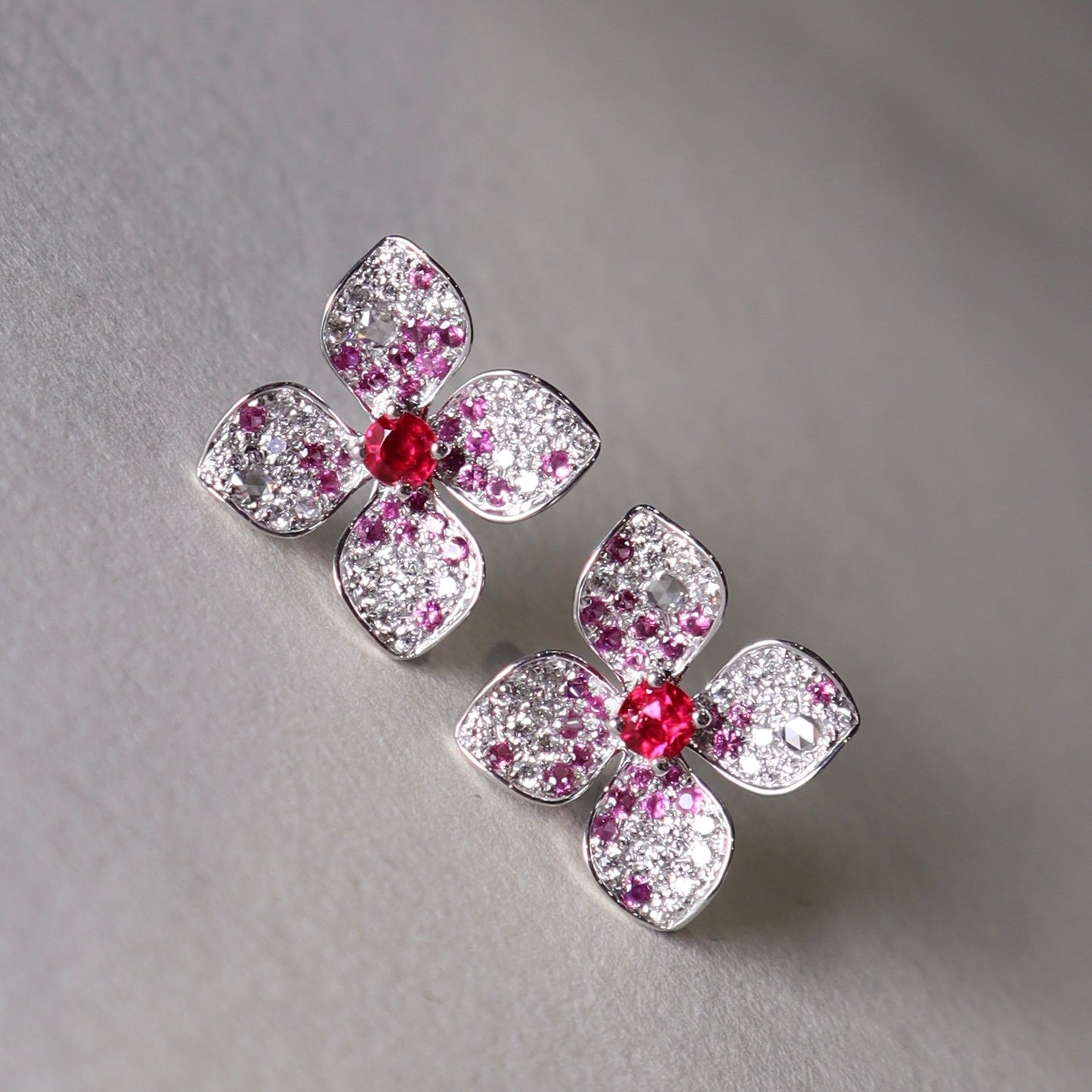 18K Gold Jedi Spinel Hydrangea flower earstuds