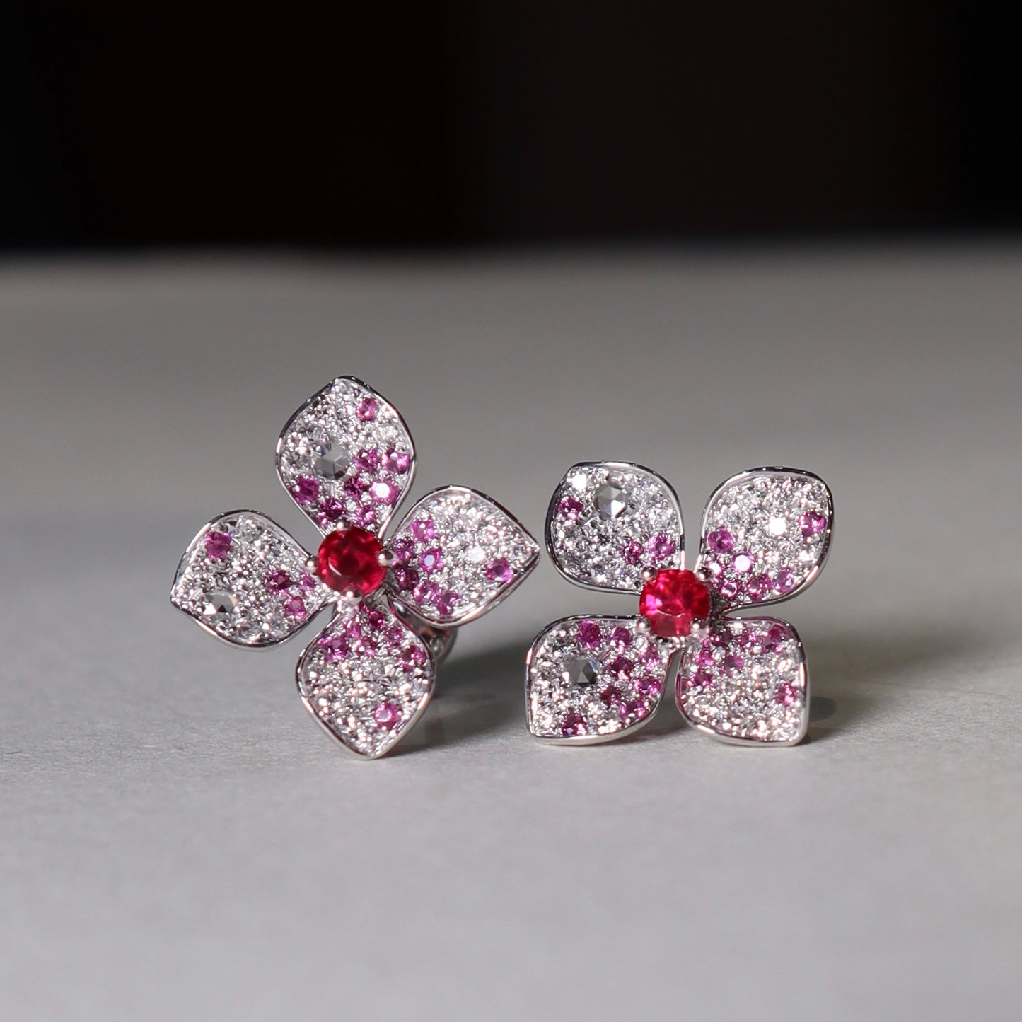 18K Gold Jedi Spinel Hydrangea flower earstuds