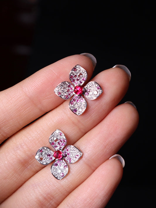 18K Gold Jedi Spinel Hydrangea flower earstuds